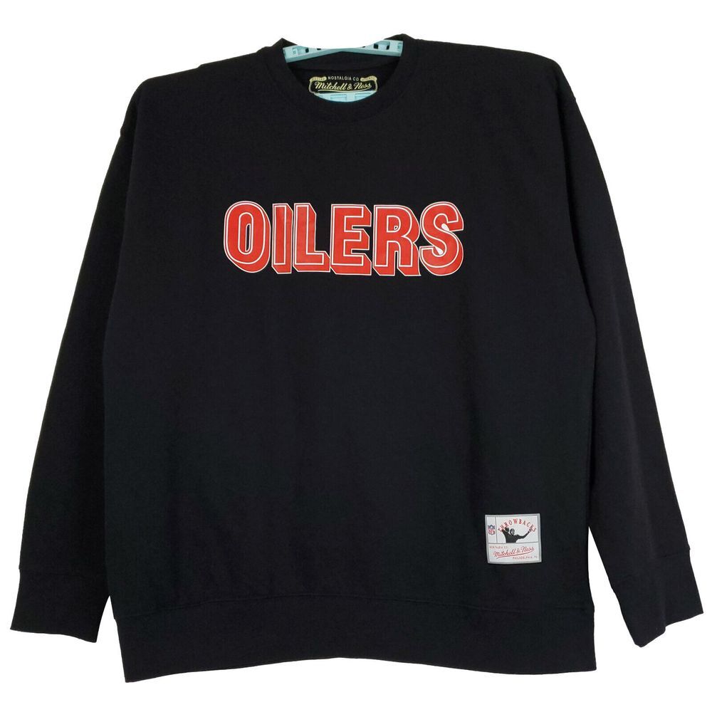 Houston Oilers Mitchell‎ & Ness NFL XL XLarge Crew Fleece Sweatshirt Black NWT